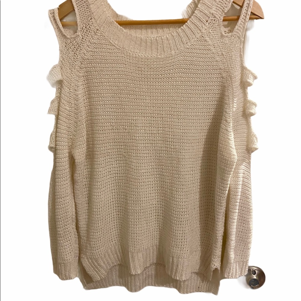 Pippa Lynn O/S white open ladder sleeve cotton sweater